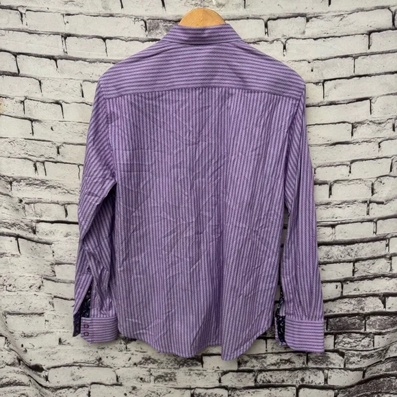 Robert Graham Purple Striped Classic Fit Dress Shirt SZ M - Picture 2 of 5
